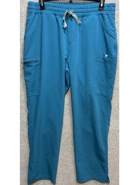 Figs Woman's Scrub Pants Turquoise Blue XL Drawstring Technical Collection Cargo